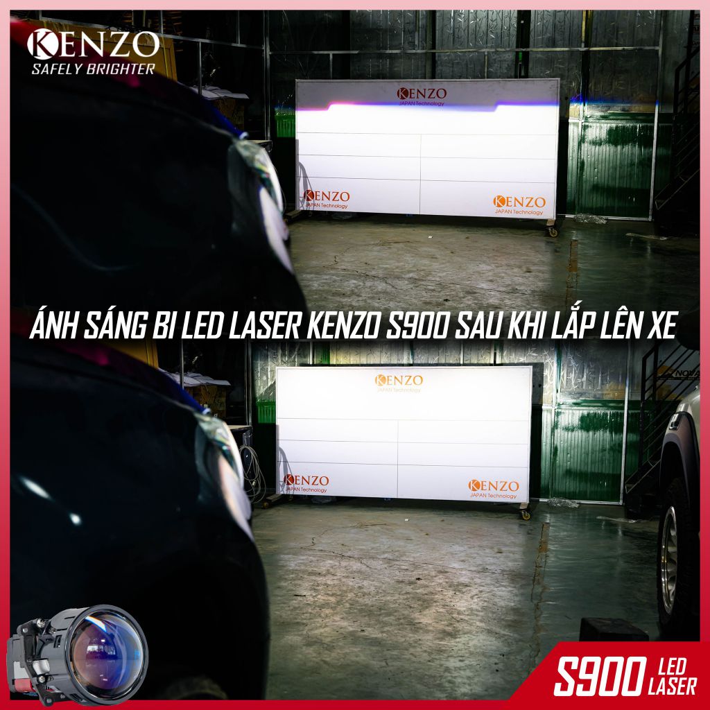Ánh sáng Bi Led Laser Kenzo S900 sau khi lắp lên xe 